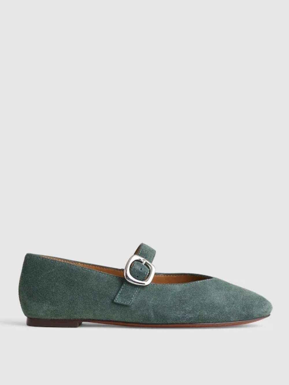 New! Madewell The Remy Mary Jane Flat in Leather Suede Architect Green - Picture 2 of 15